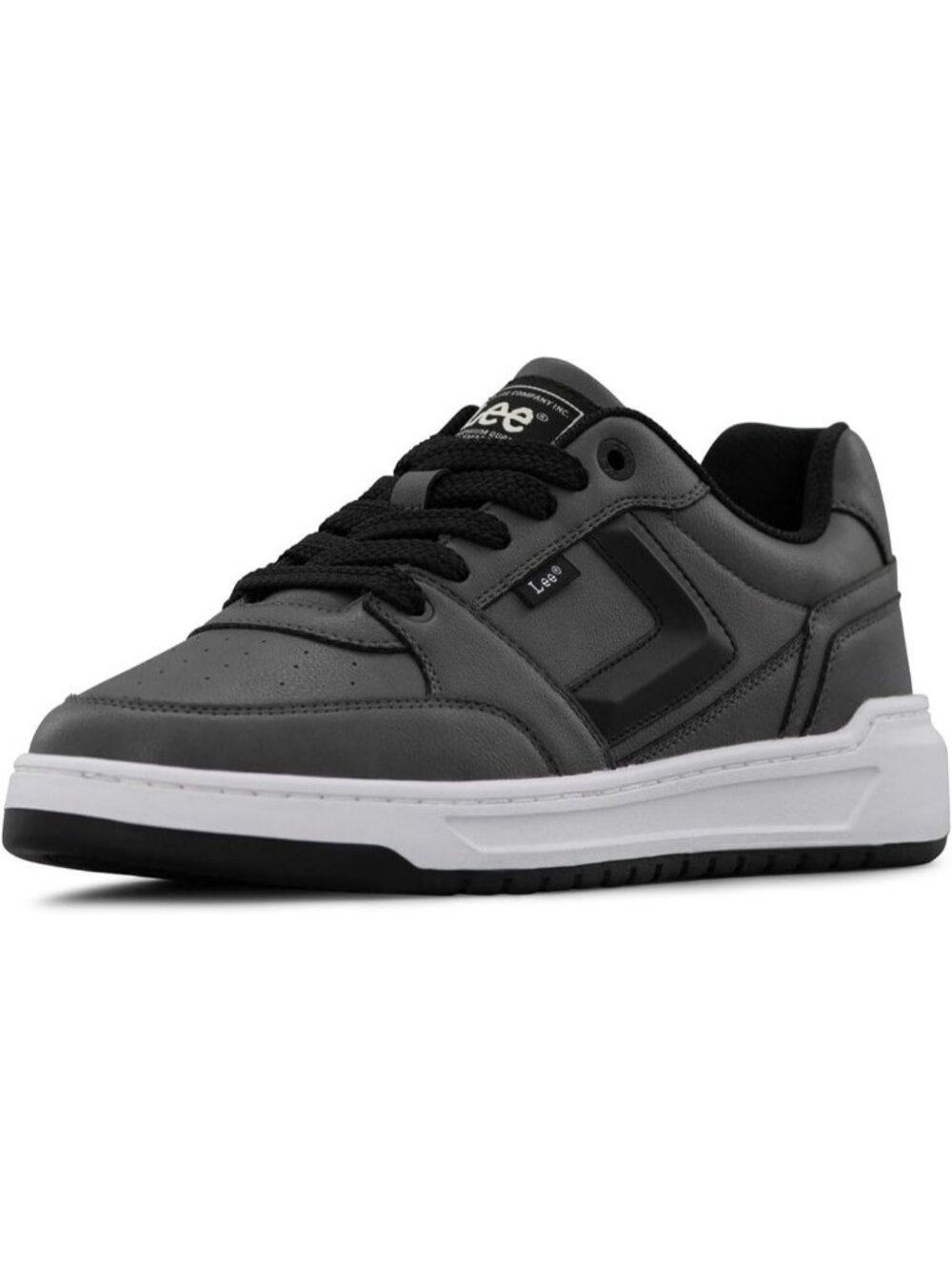 Lee Men's Charcoal Black Imported Rubber Faux Leather Adjustable Lace Up Sneaker